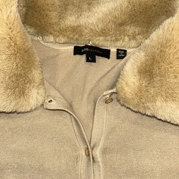 BCBGMaxazria Faux Fur (removable) beige tan Cardigan Women Timeless Luxury Sz L - Picture 2 of 12